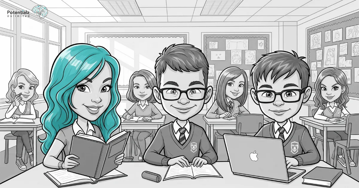 A diverse group of year 8 students working collaboratively on different learning tasks