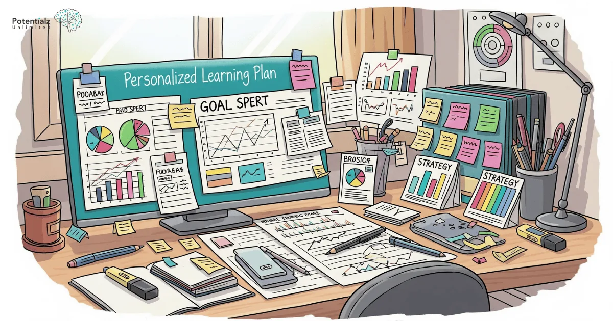 A student's personalised learning plan displayed on their desk