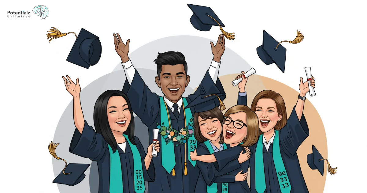 Students celebrating at their graduation ceremony.