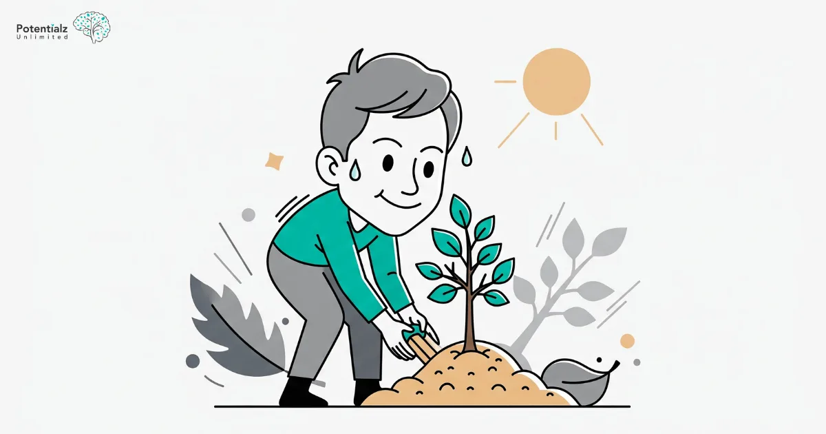 A person planting a tree or garden, symbolizing growth and new life emerging from loss
