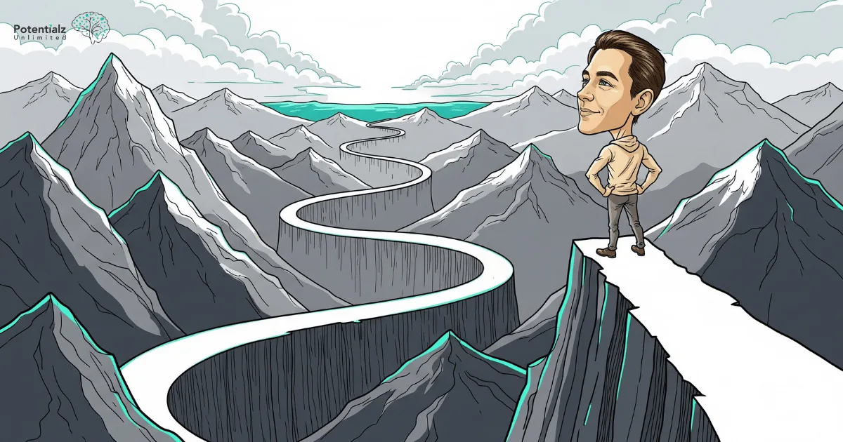 A person looking back on a path they've traveled as they overcome their grief and progress to growth