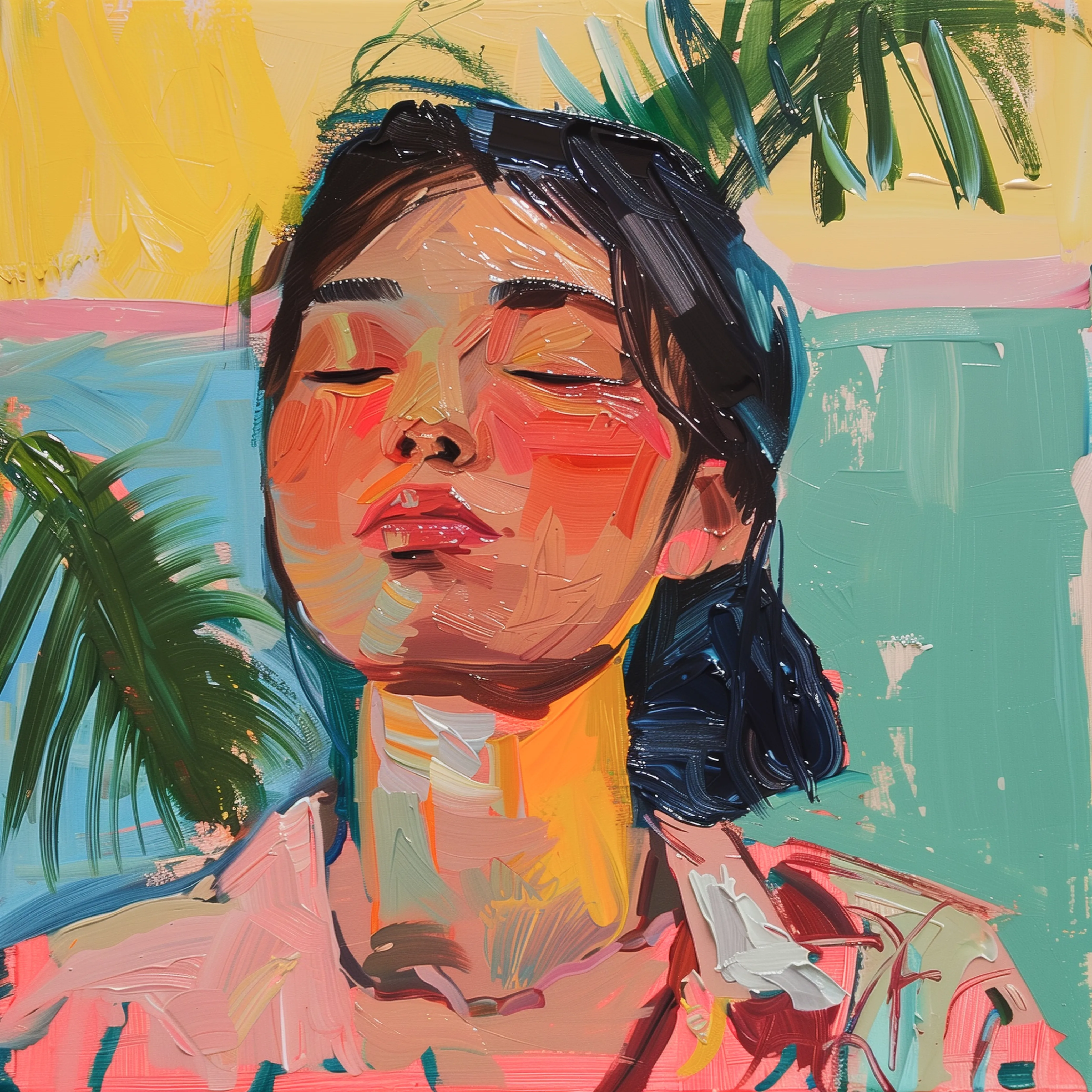 Artist's drawing showing a portrait of a lady suffering from chronic pain. 