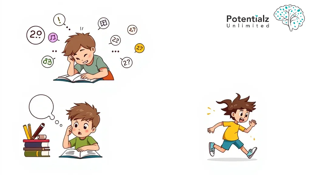 Child with ADHD struggling in daily study tasks and in paying attention