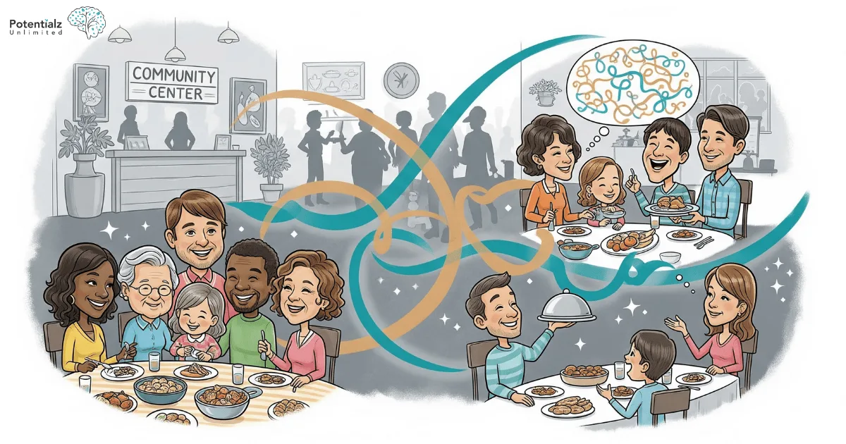 
Multicultural families gather at the community center, sharing food, laughter, and stories, creating a tapestry of connection and joy.