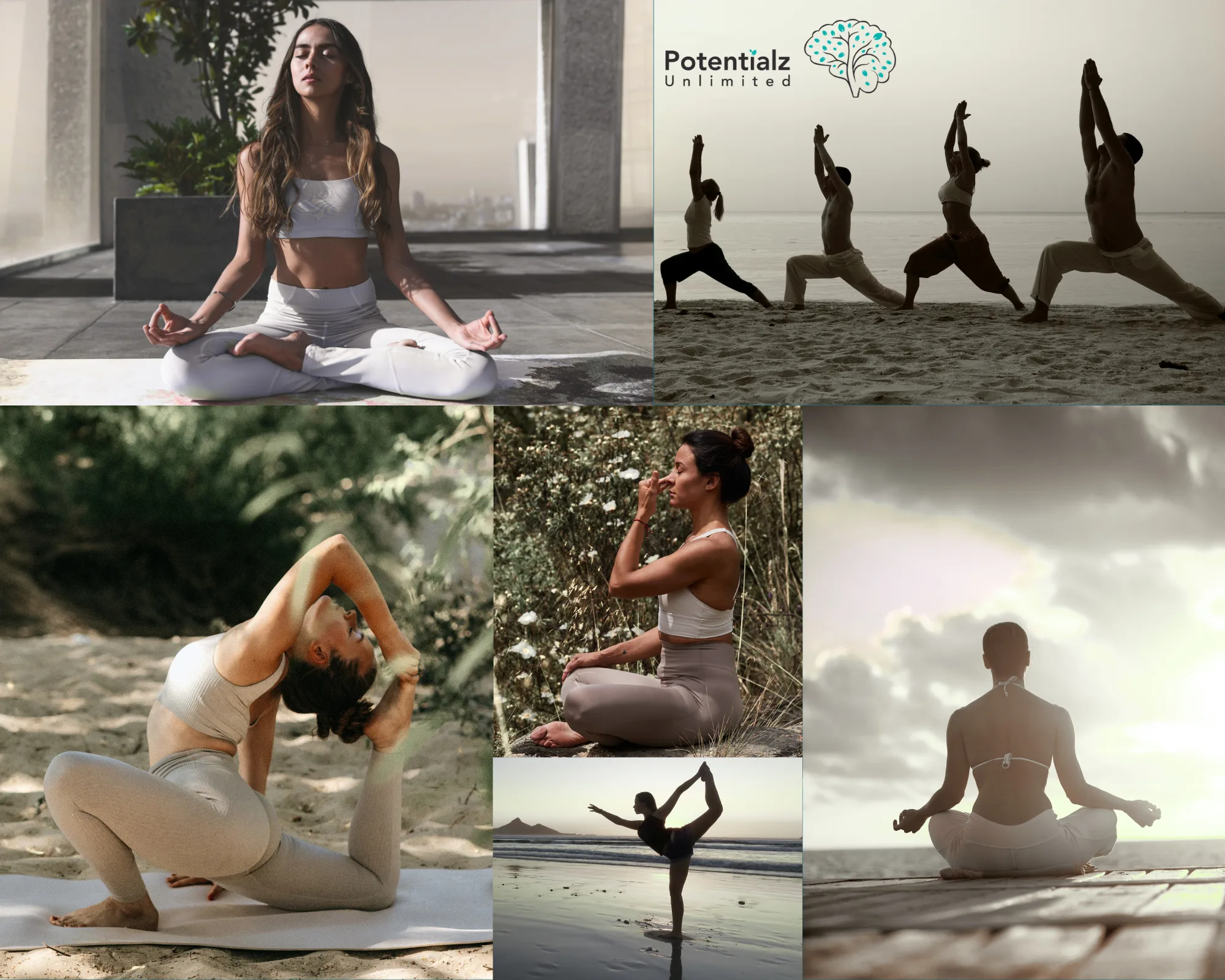 Yoga poses, meditation, pranayama collage