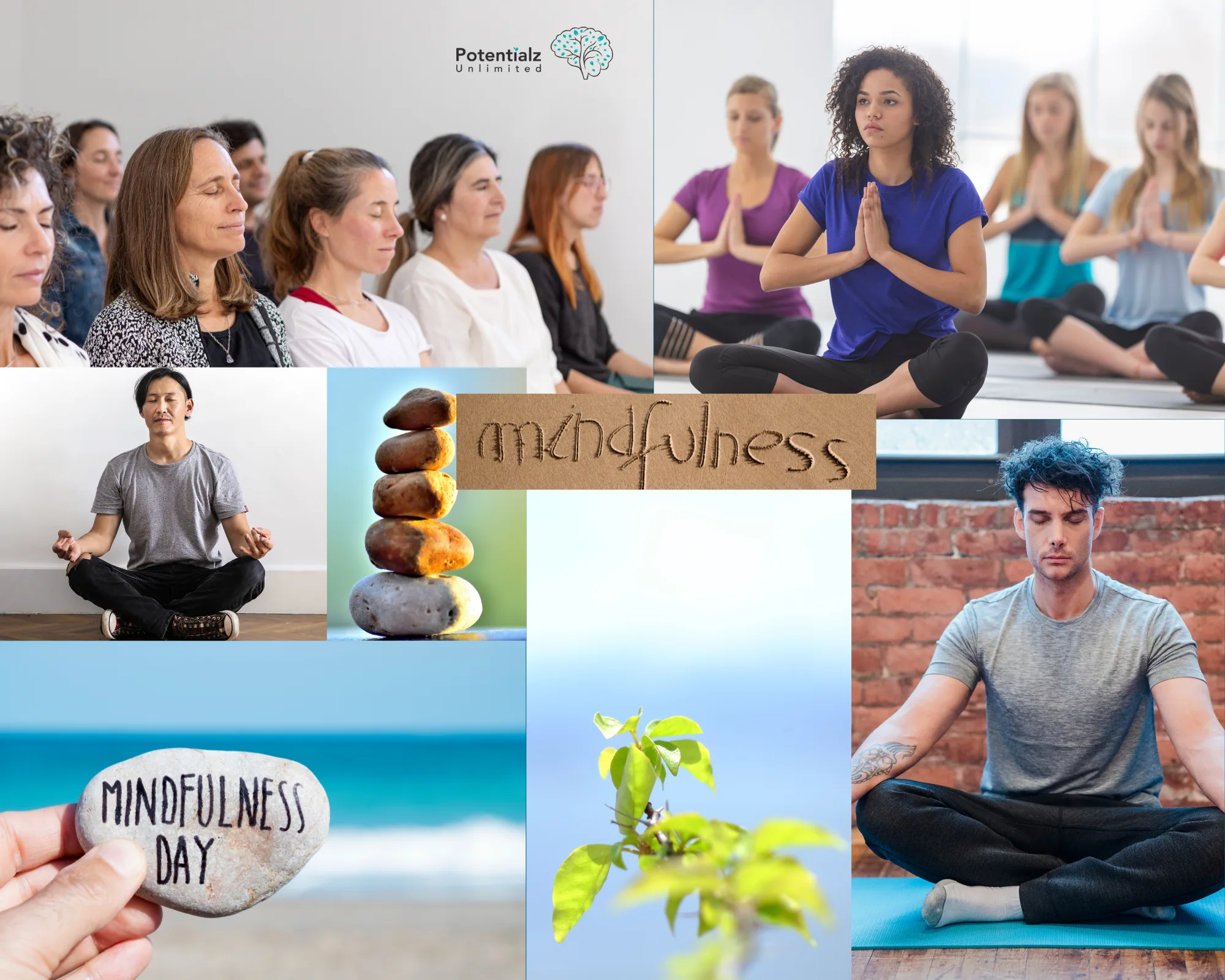 A collage of people doing mindfulness meditation