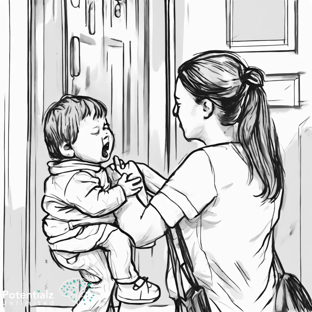 Child with Separation Anxiety at childcare entrance