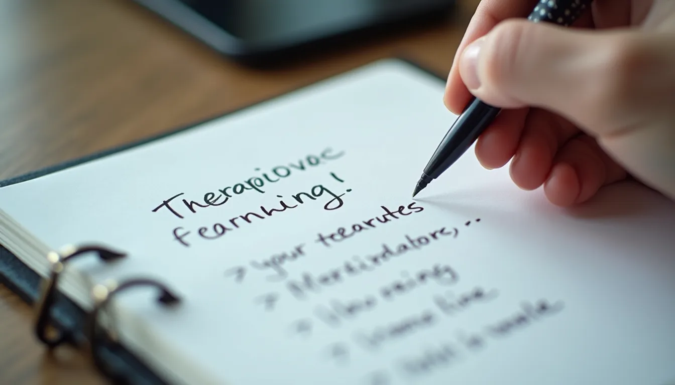 Capturing emotions and thoughts through therapeutic journaling, this image highlights the power of writing in personal growth and emotional healing.