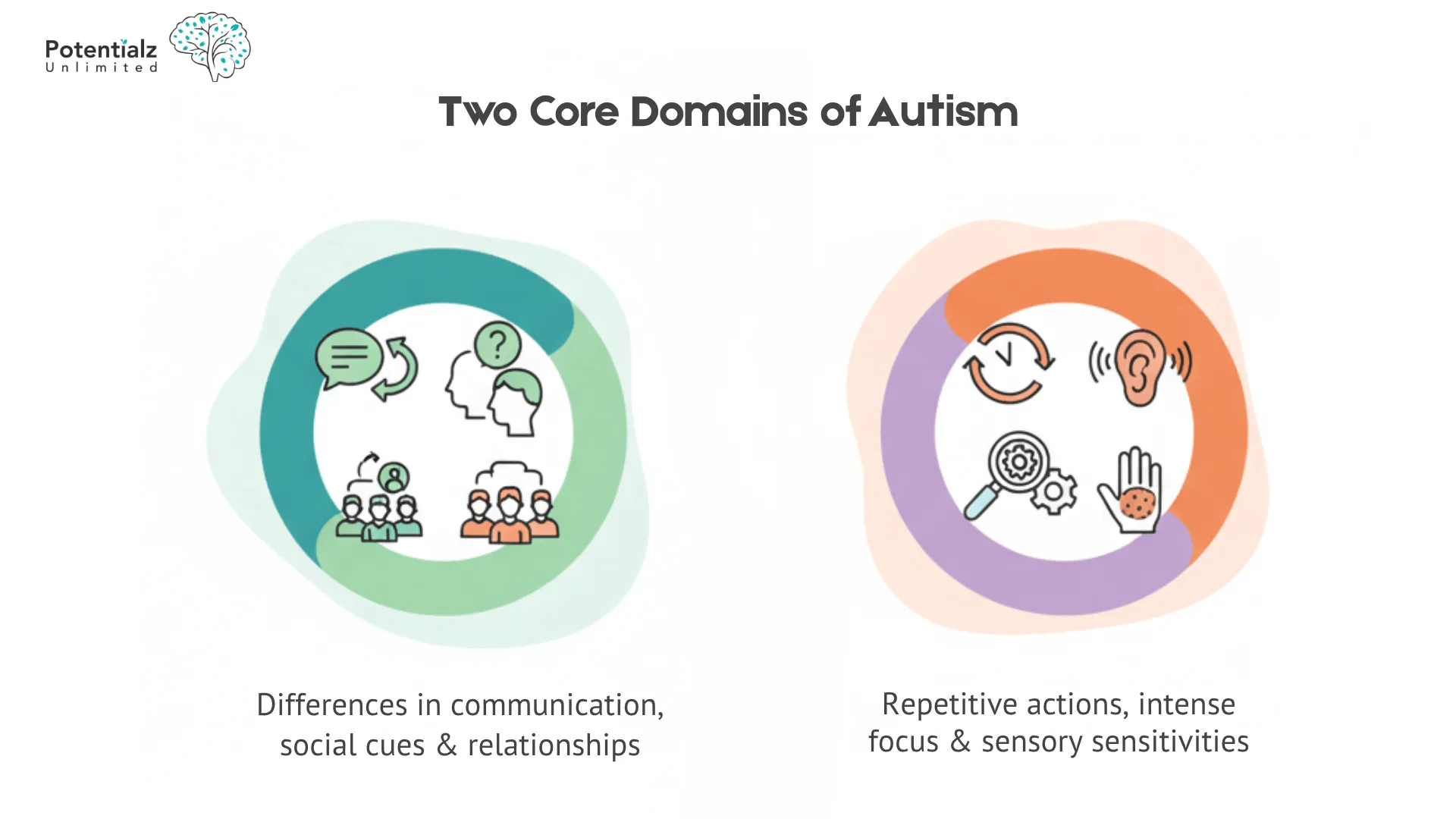 Infographic showing two core domains of autism spectrum disorder diagnosis
