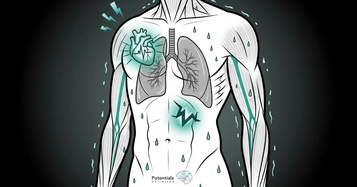 A simple diagram of a human body showing the physical effects of nightmares