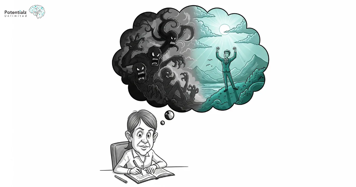 A person sitting at a desk writing in a journal