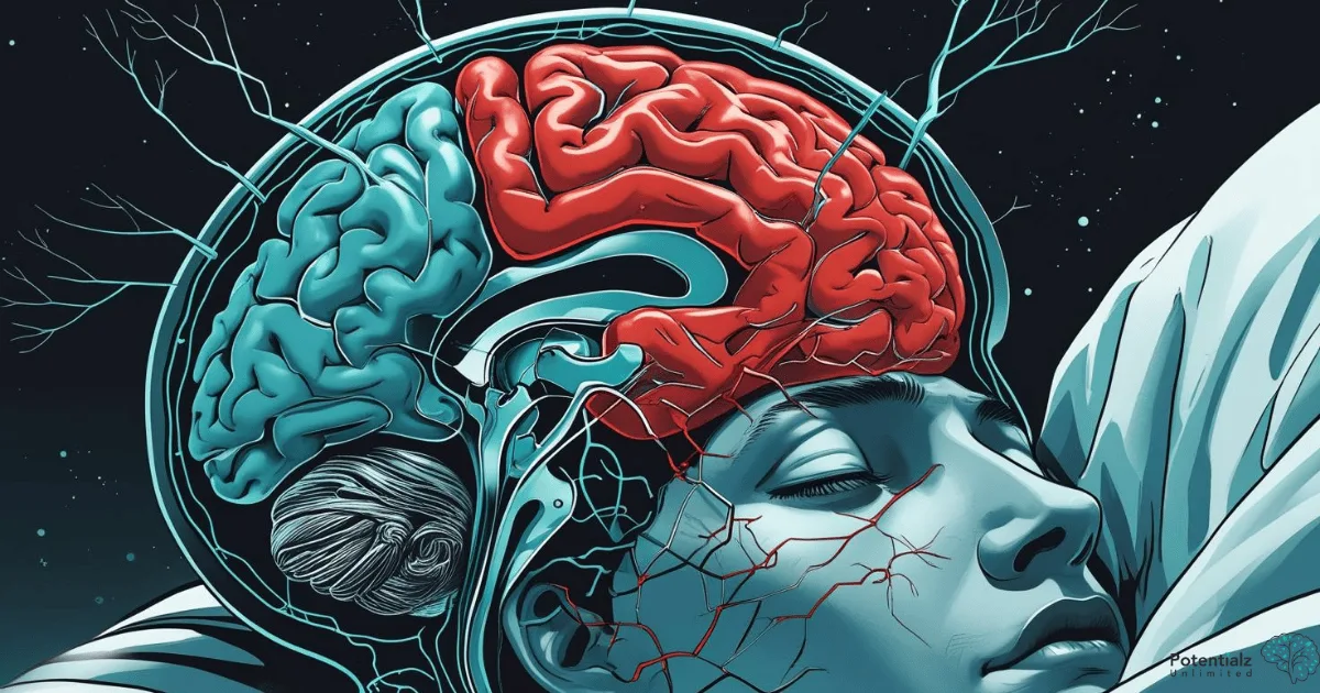 A creative illustration showing cross-section of the brain in PTSD nightmares