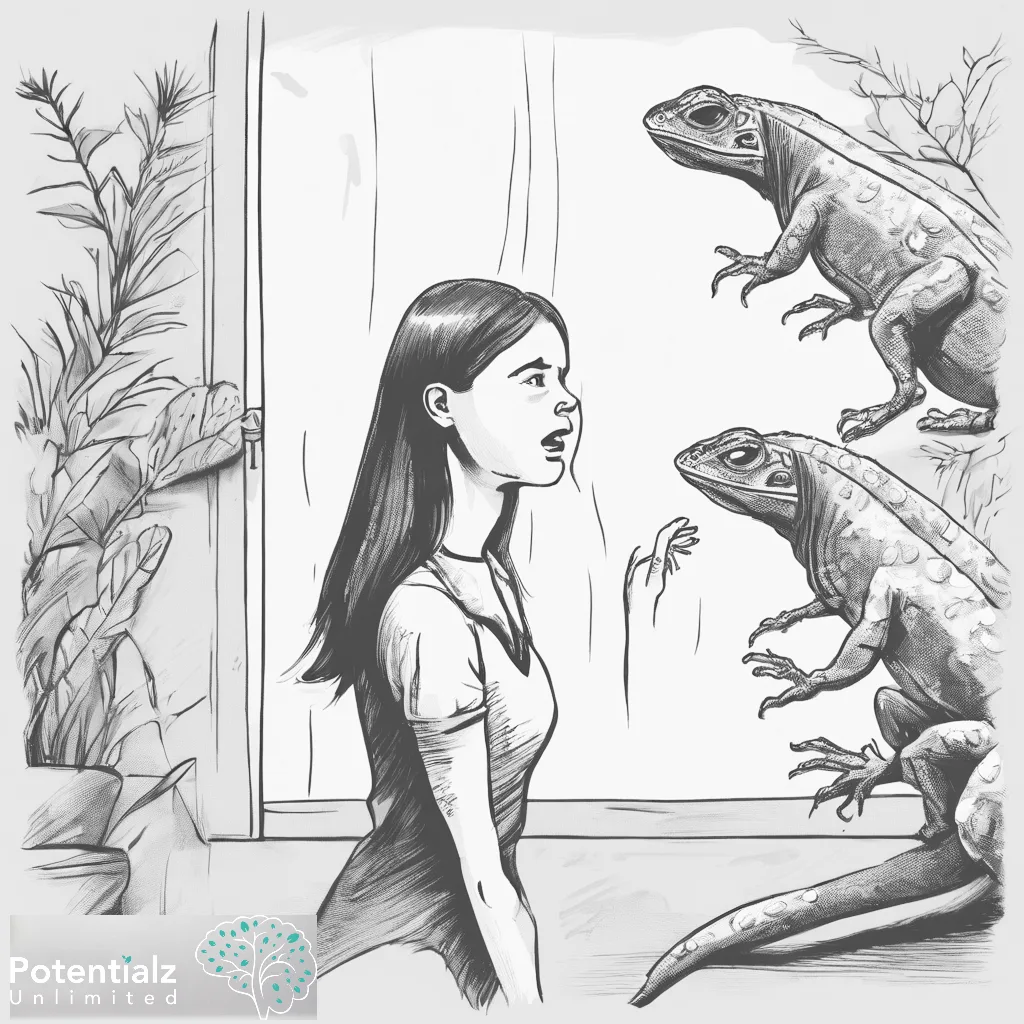Woman having phobia of lizards