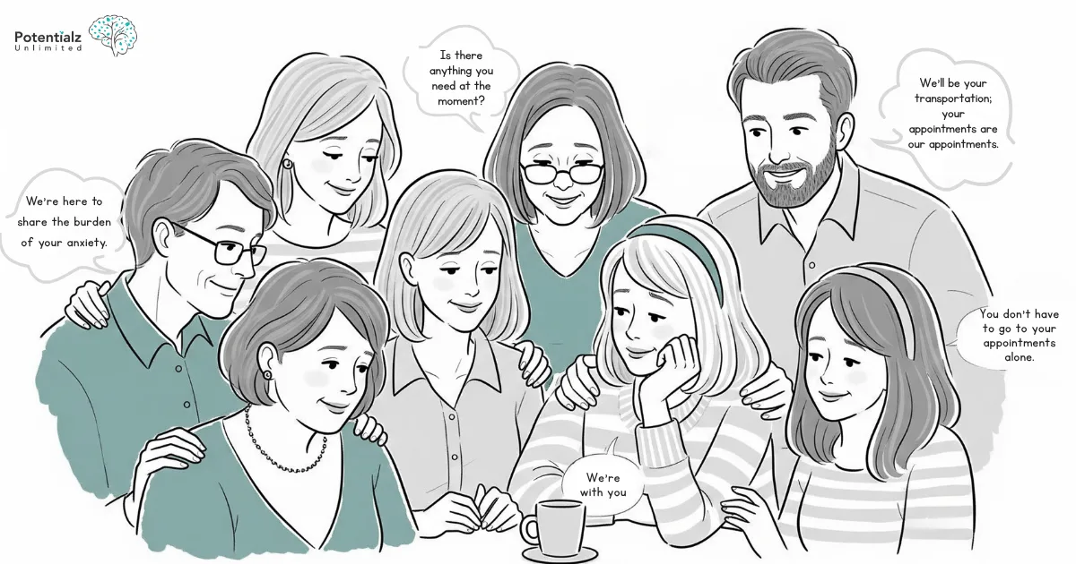 Family and Friends Providing Compassionate Support to a person suffering from anxiety